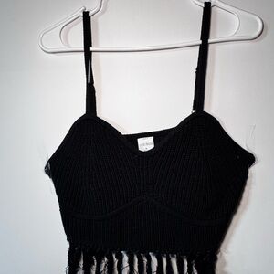 Wild Fable Black Knit‎ Fringe Crop Top